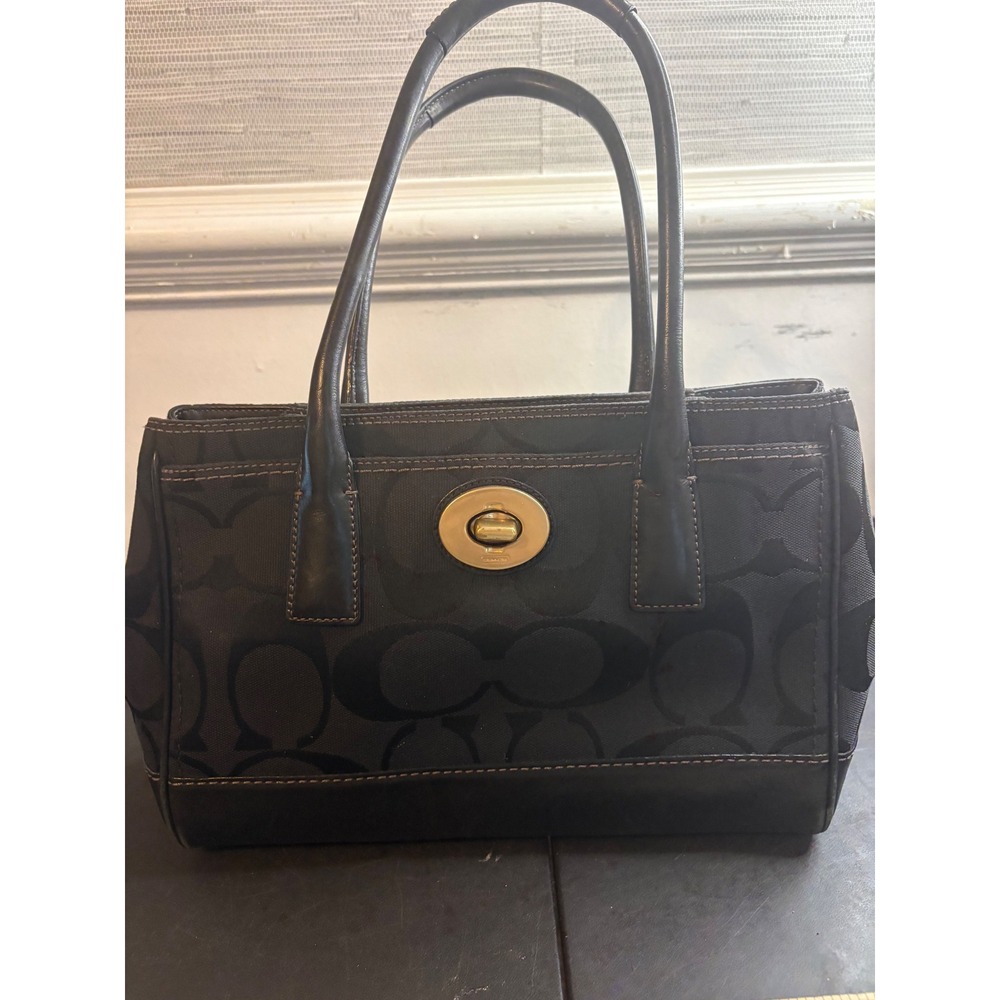 Coach Signature Jacquard Satchel Black Monogram Canvas Leather Bag 11557